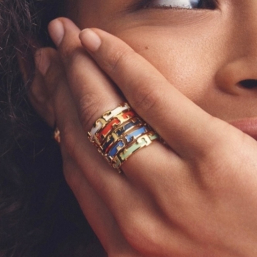 Tory Burch Serif-T Enamel Stackable Ring Size 7 M… - image 1